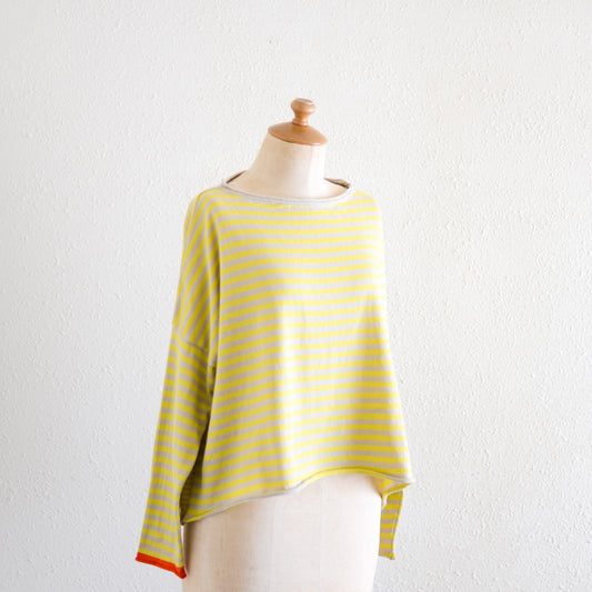 コットンボーダーニットプルオーバー Beige × Yellow