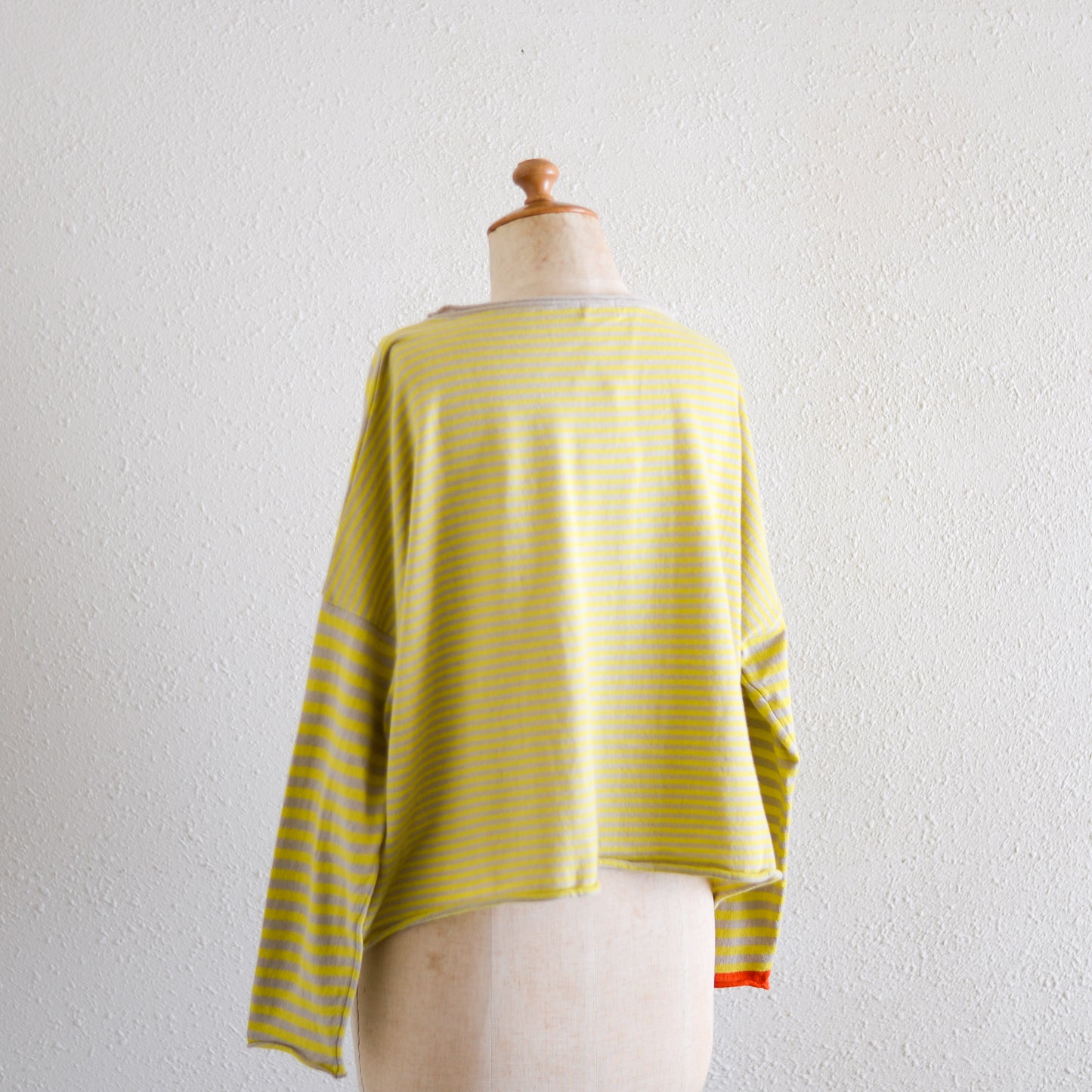コットンボーダーニットプルオーバー Beige × Yellow