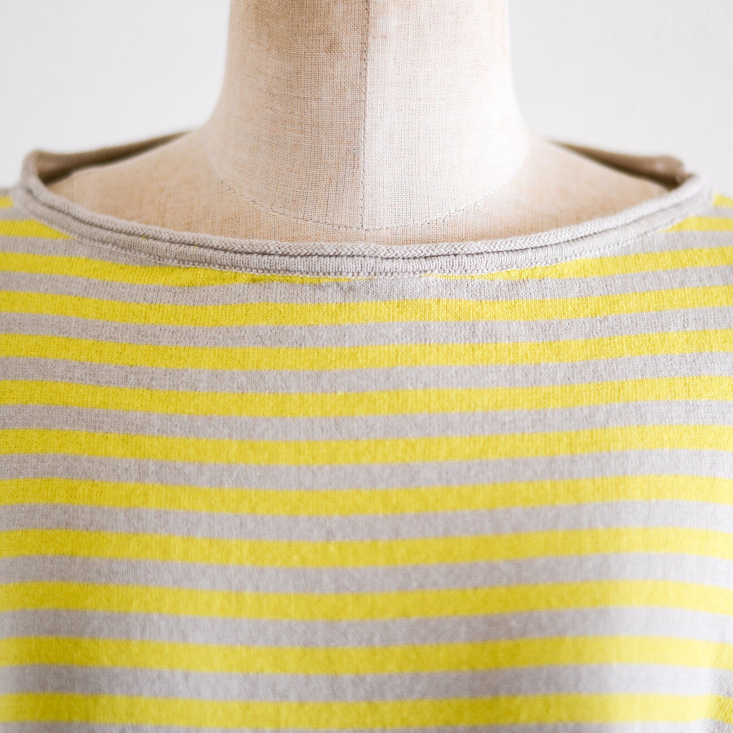 コットンボーダーニットプルオーバー Beige × Yellow