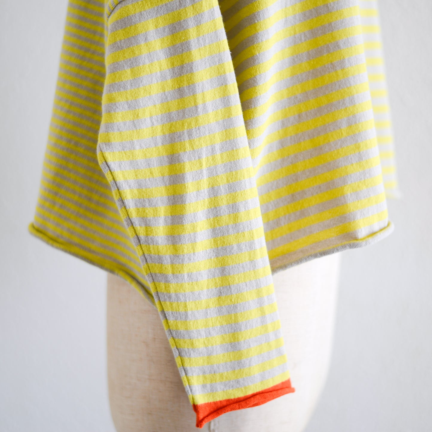 コットンボーダーニットプルオーバー Beige × Yellow