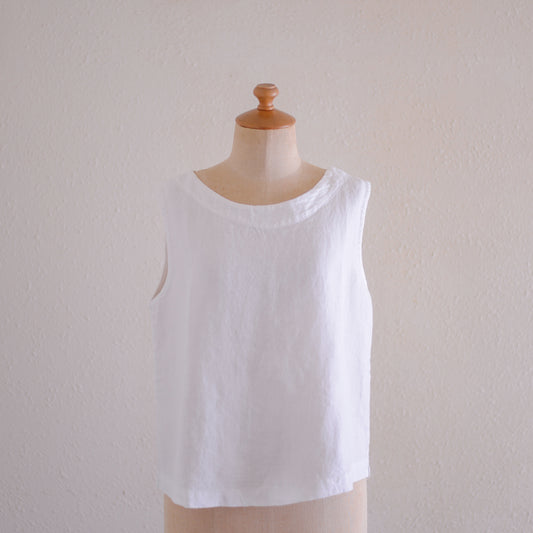 リネンボートネックスリーブレスプルオーバー White