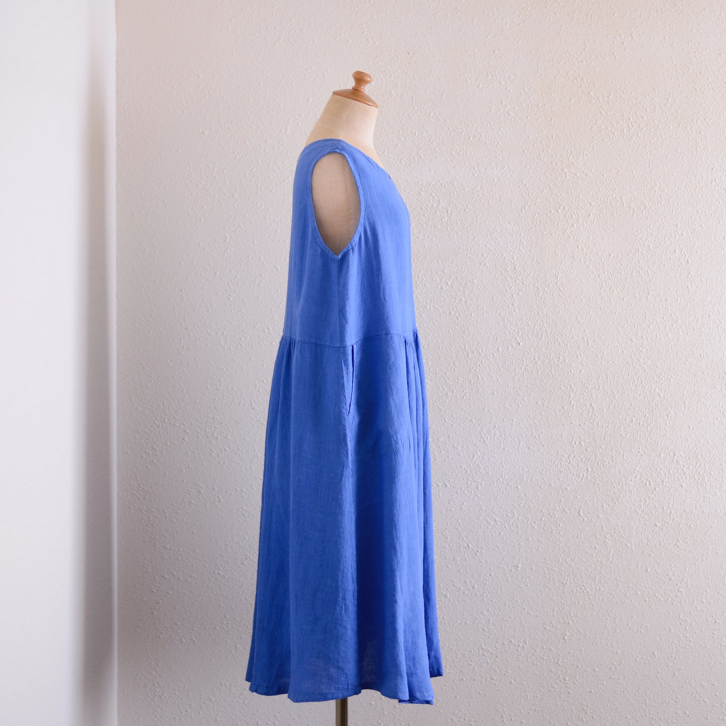 リネンギャザーウエストワンピース Blue