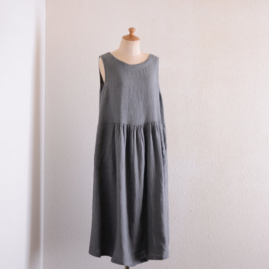リネンギャザーウエストワンピース Charcoal Gray