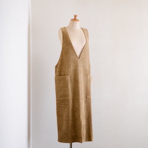 コットンコーデュロイVネックジャンパースカート Beige