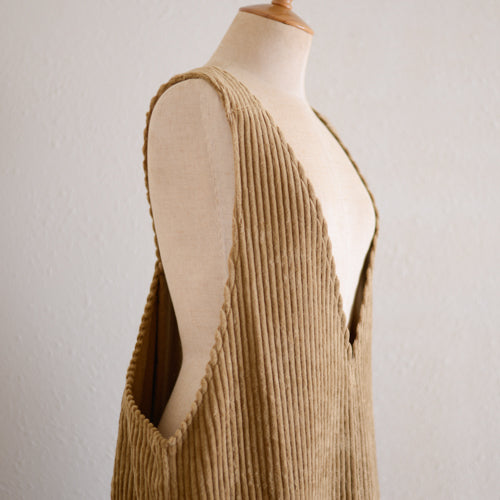 コットンコーデュロイVネックジャンパースカート Beige
