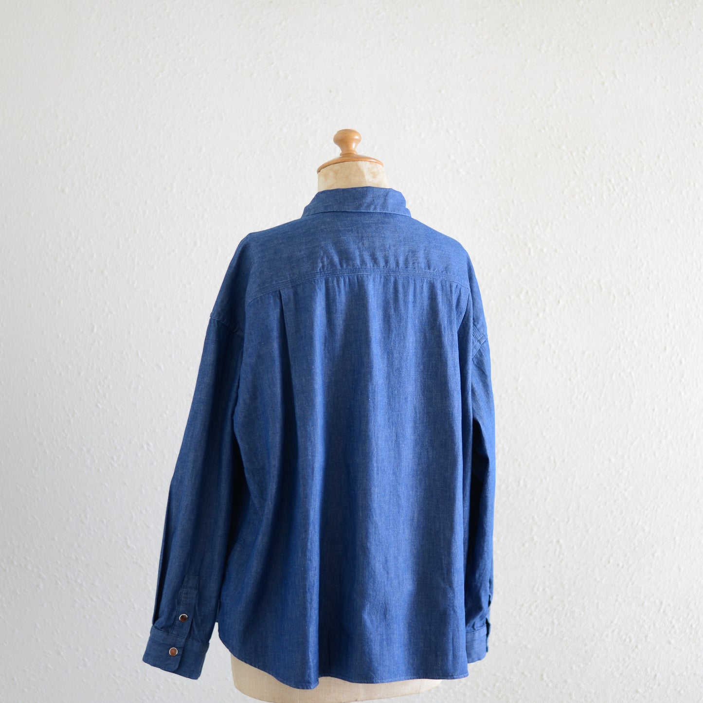 Cotton denim round collar shirt Blue
