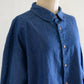 Cotton denim round collar shirt Blue