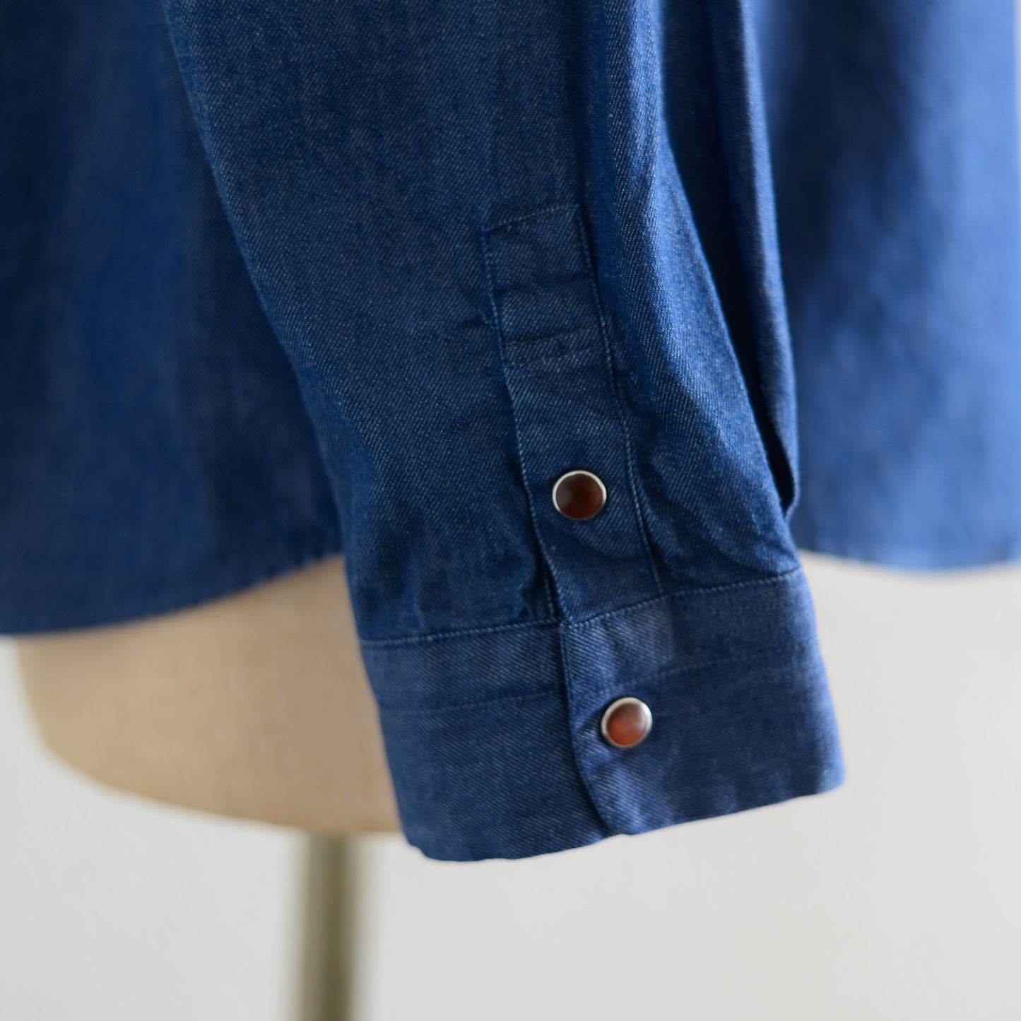 Cotton denim round collar shirt Blue