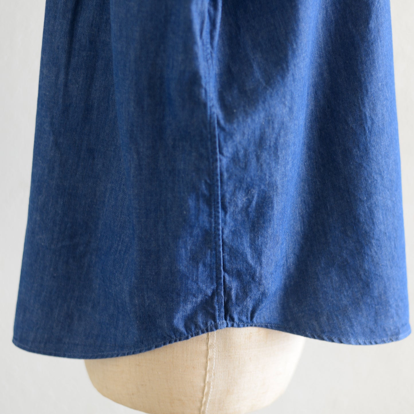 Cotton denim round collar shirt Blue