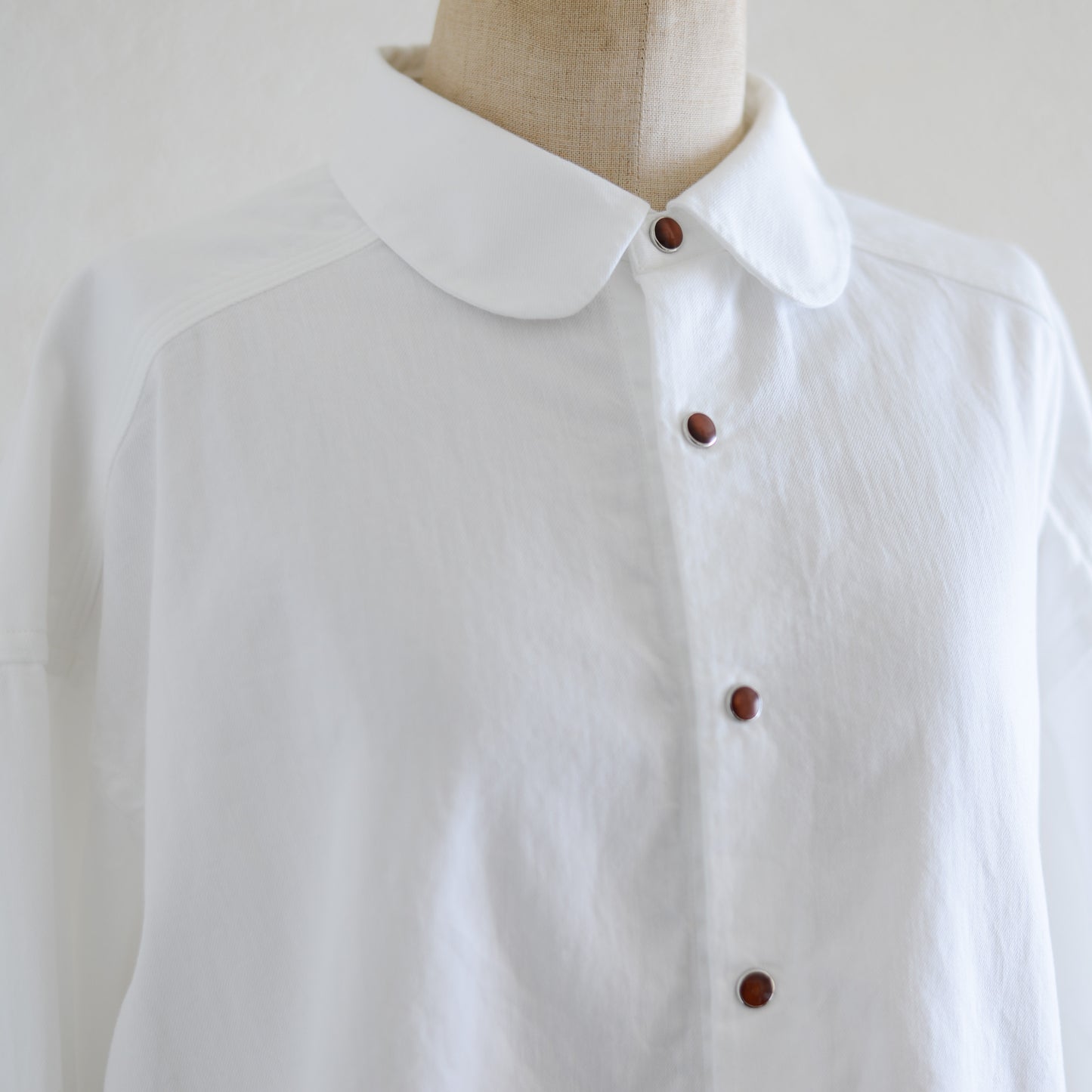 Cotton denim round collar shirt Off White