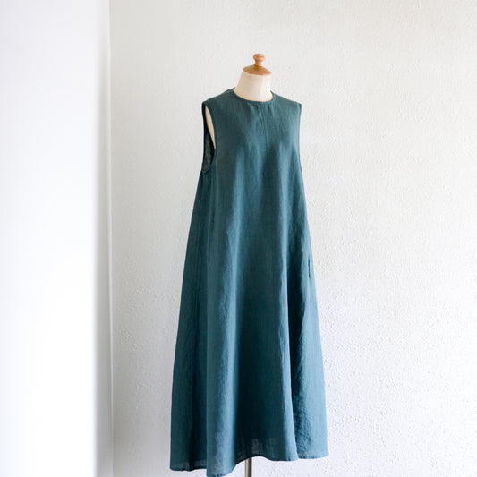 リネンスリーブレスロングワンピース Green