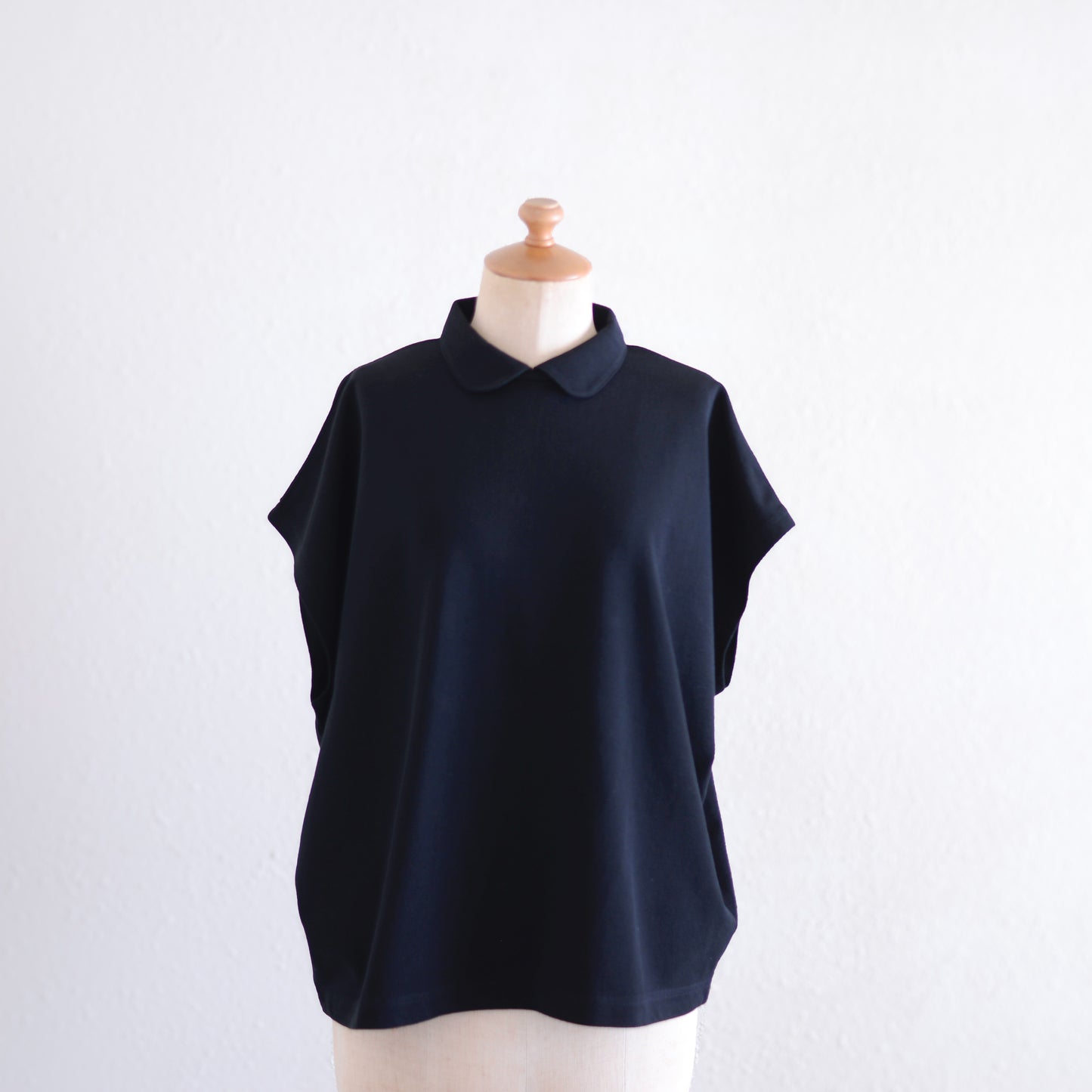 コットン鹿子ラウンドカラープルオーバー Black
