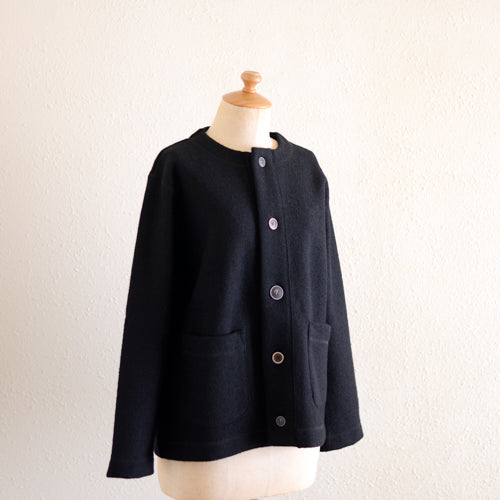 Wool Random Button Jacket Black