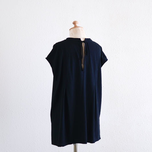 Cotton Linen Back Ribbon Pullover Black