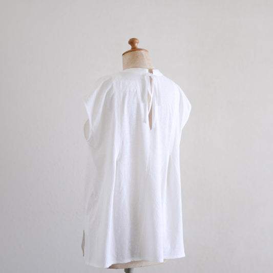 Cotton Linen Back Ribbon Pullover Off White