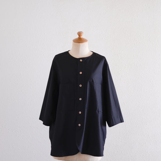 Cotton Raglan Collarless Jacket Black