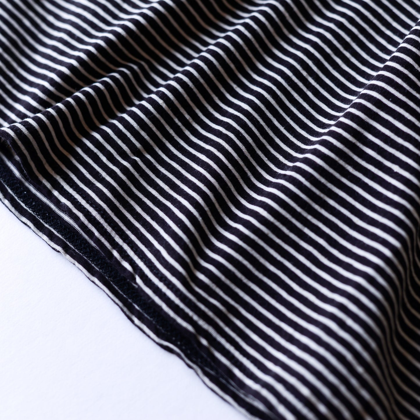 コットンリネン七分袖ボーダーTシャツ Black