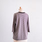 コットンリネン七分袖ボーダーTシャツ Brown