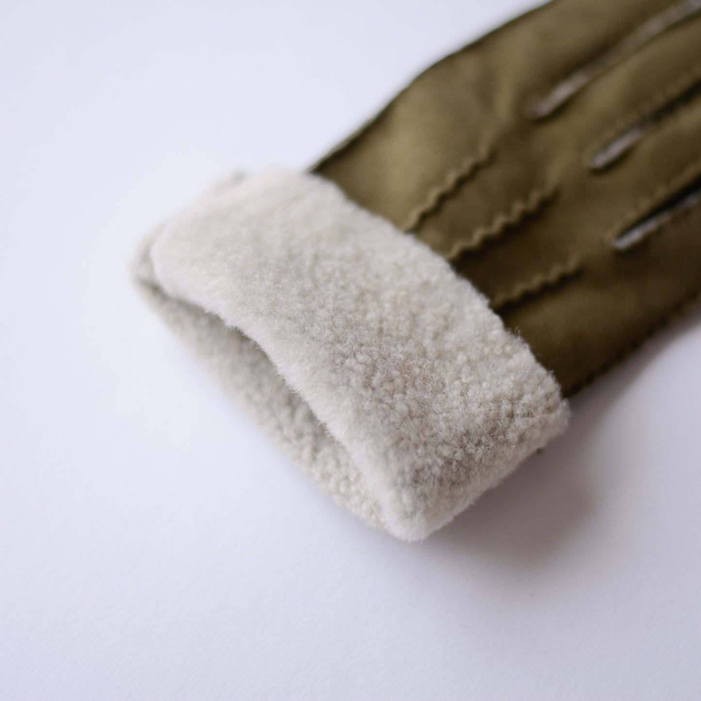 Khaki Curly Shearling Leather Gloves