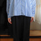 コットンバンドカラーストライプシャツ Off White ×Black