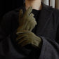 Khaki Curly Shearling Leather Gloves