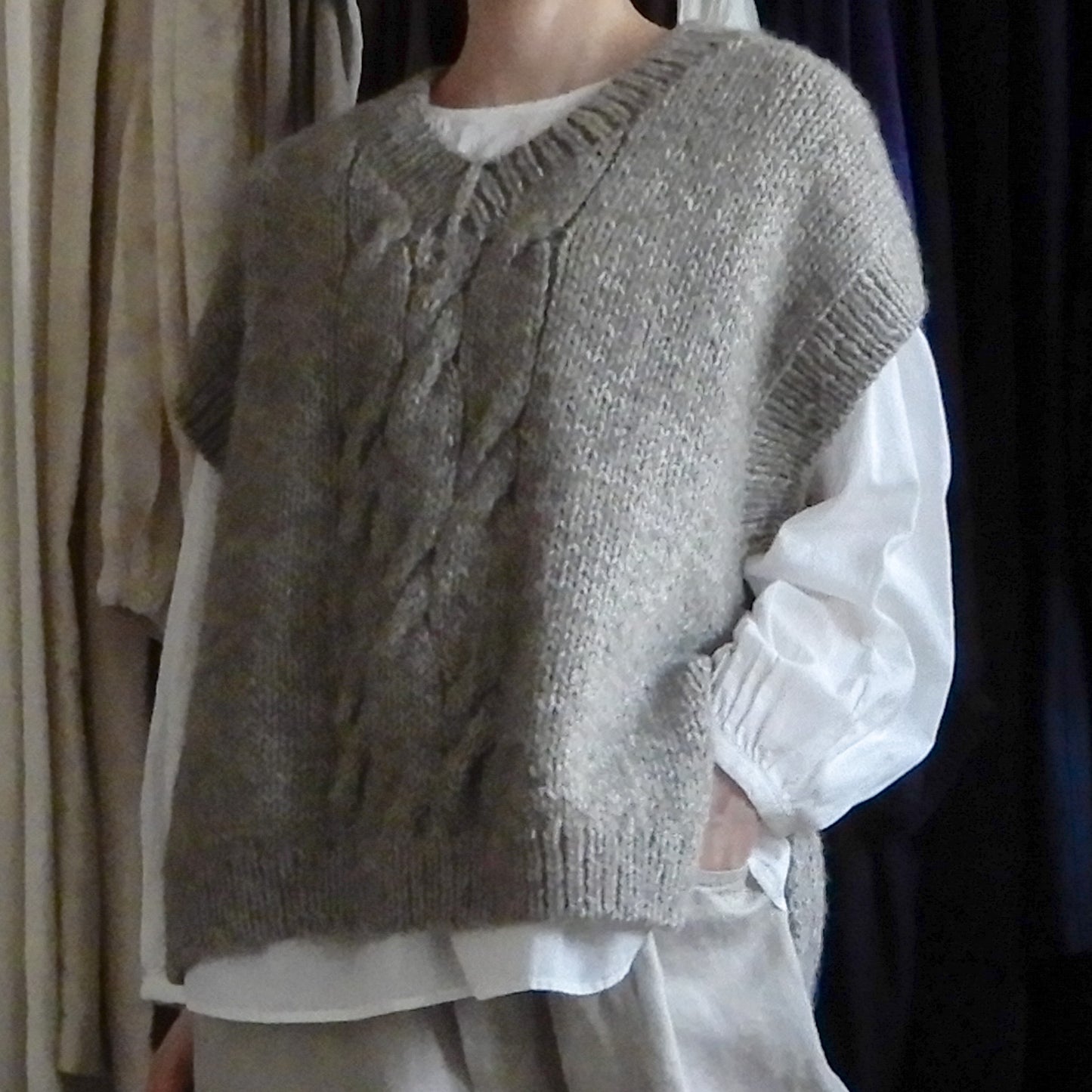 아기 알파카 케이블 조끼 브라운