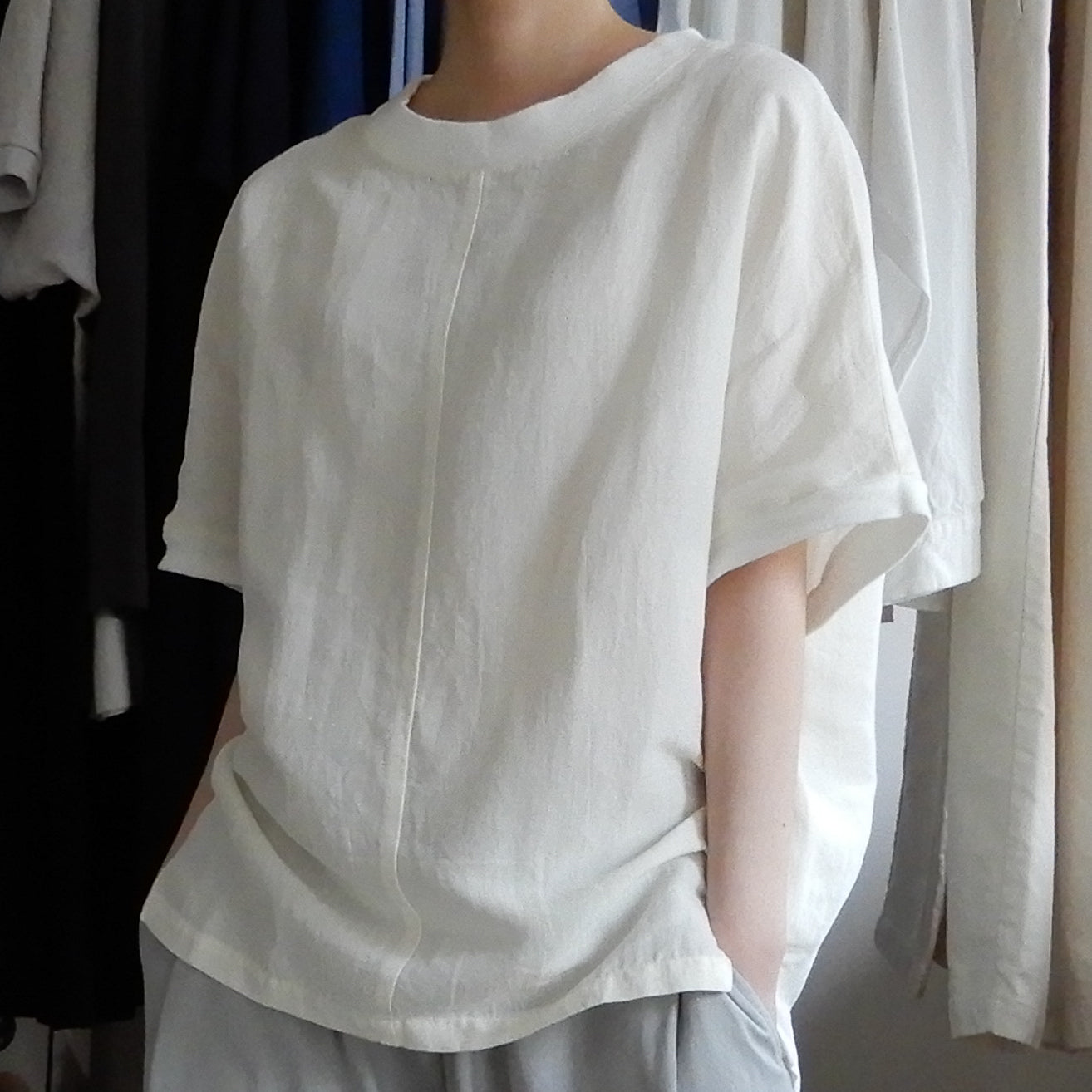 コットンリネン布帛Tシャツ Off White