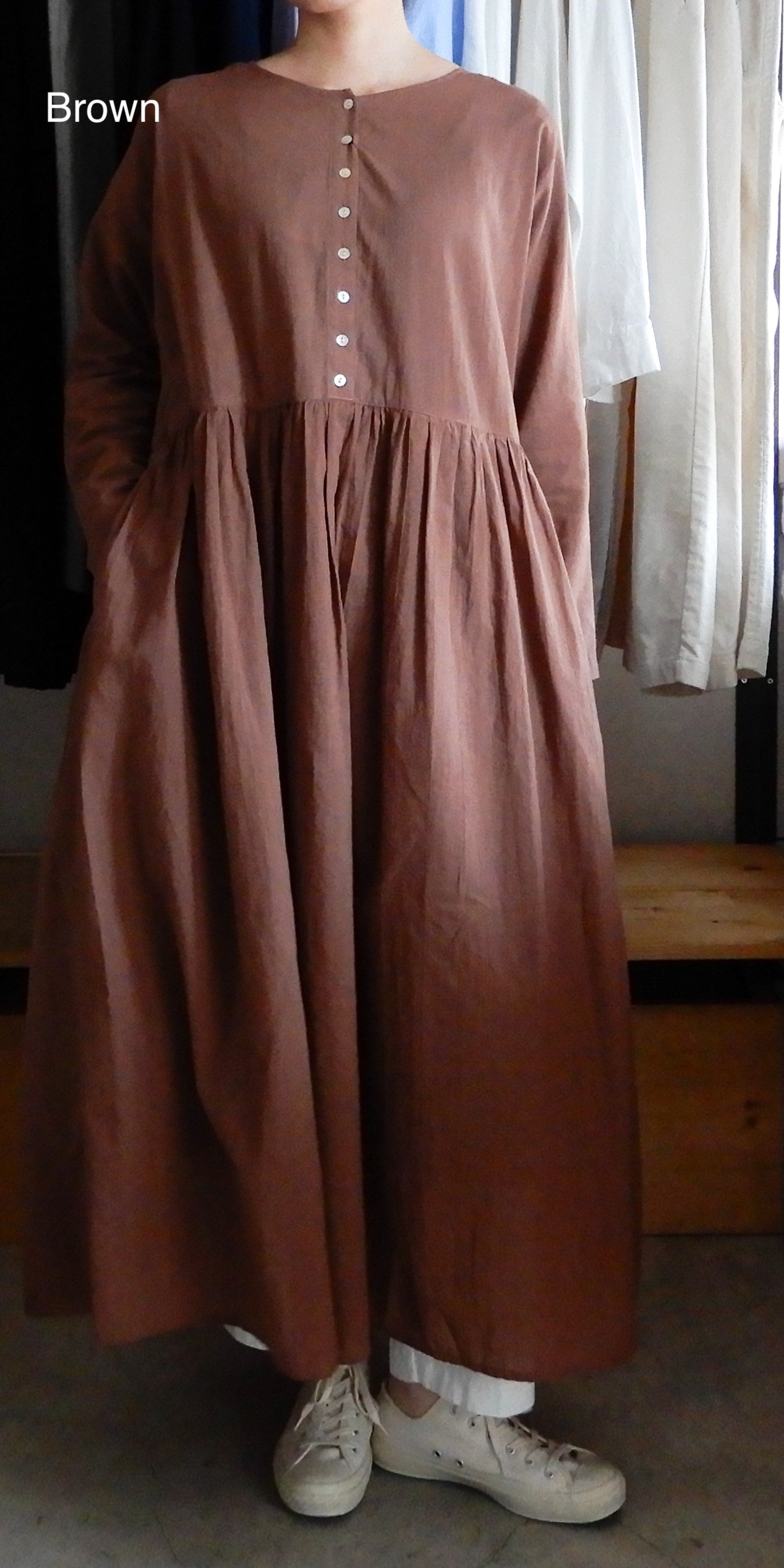 コットンリネン2ウェイギャザーワンピース Blue