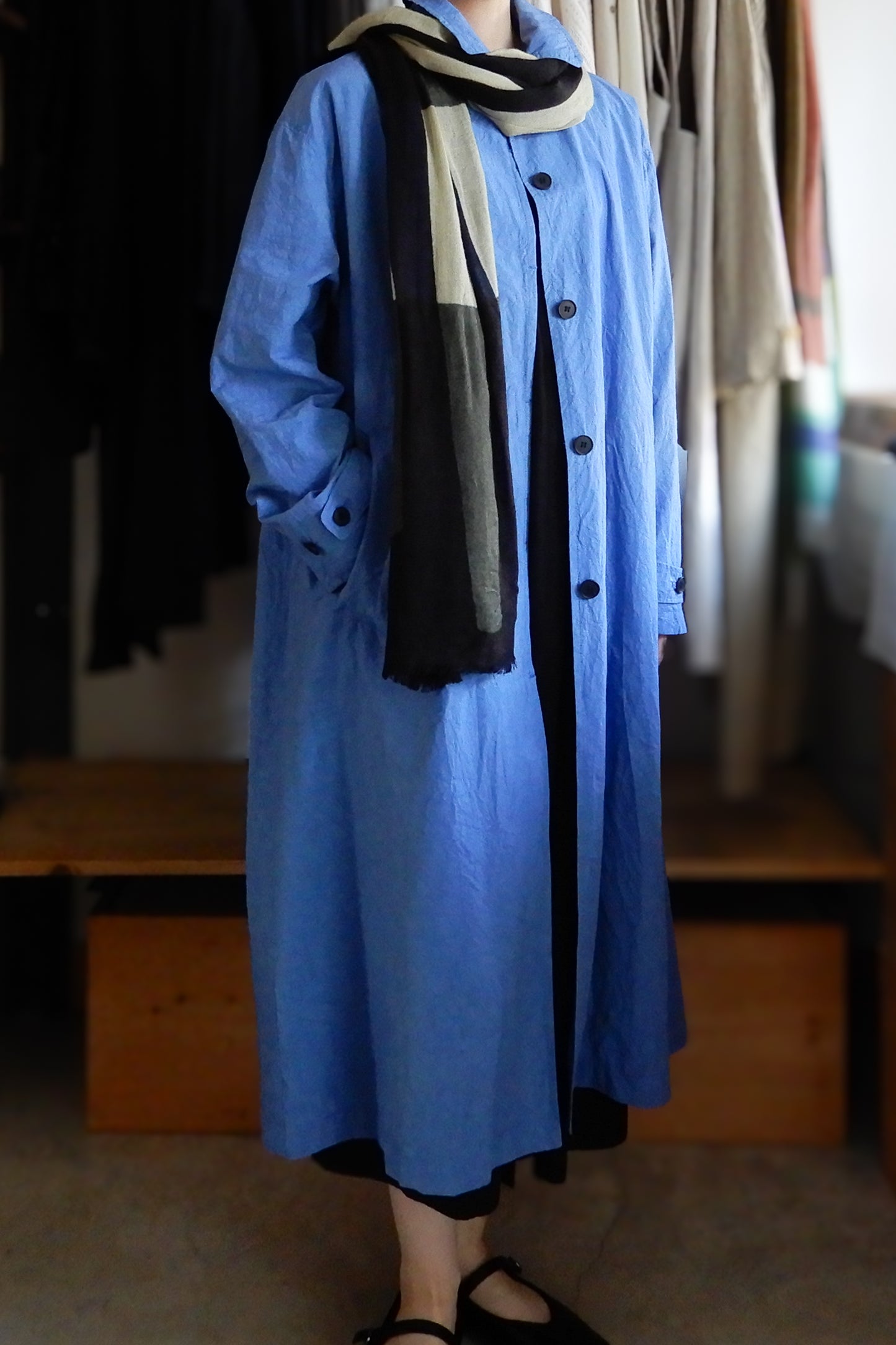 コットンリネンバルマカーンコート Blue