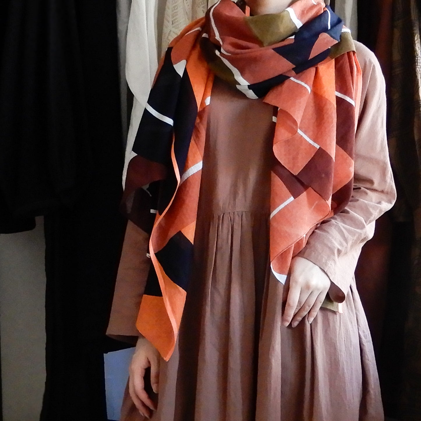 コットンショール Caramel Checkered Pattern
