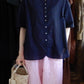 コットンリネンバンドカラー半袖シャツ Dark Navy