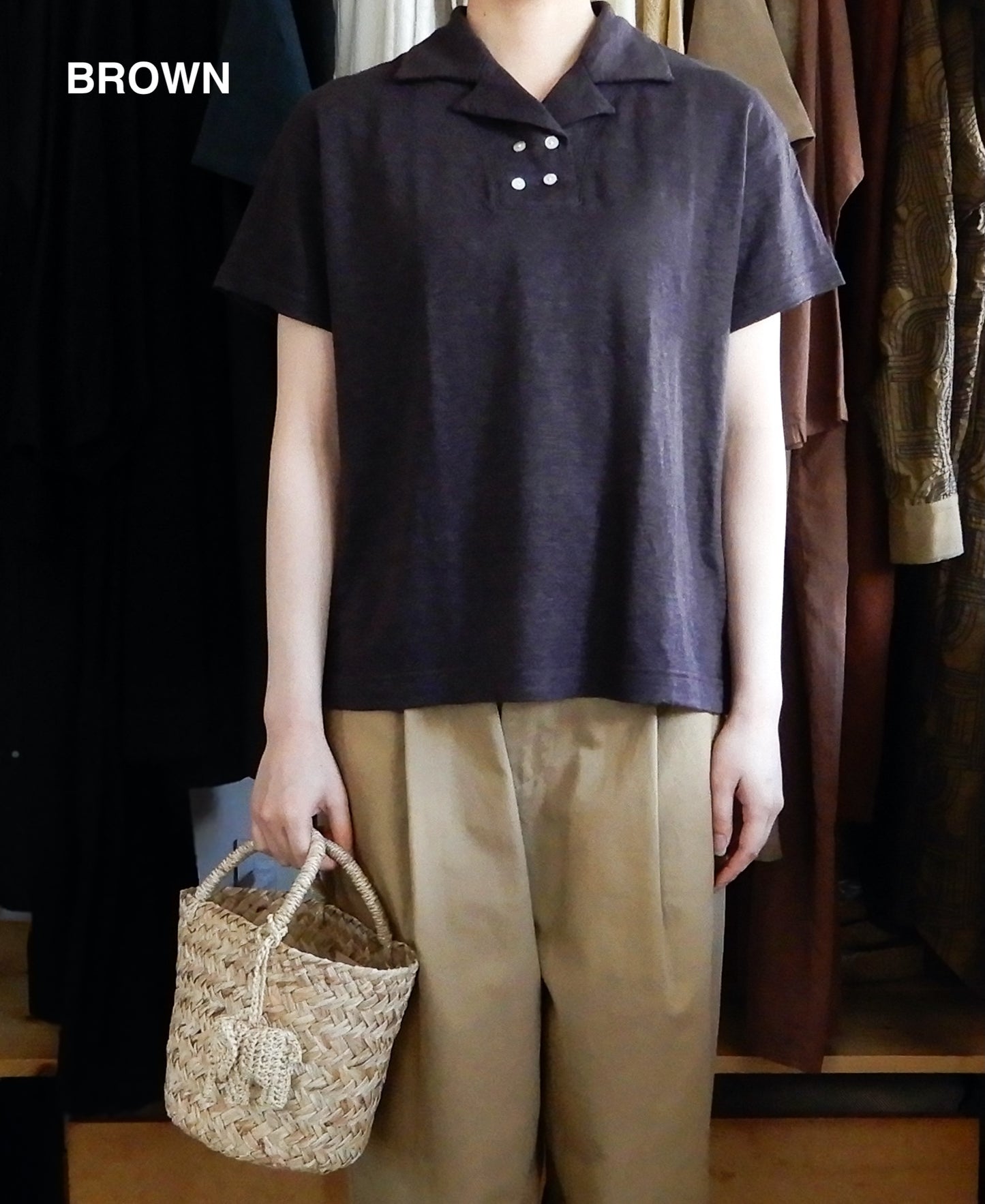リネンジャージオープンカラープルオーバー  Brown