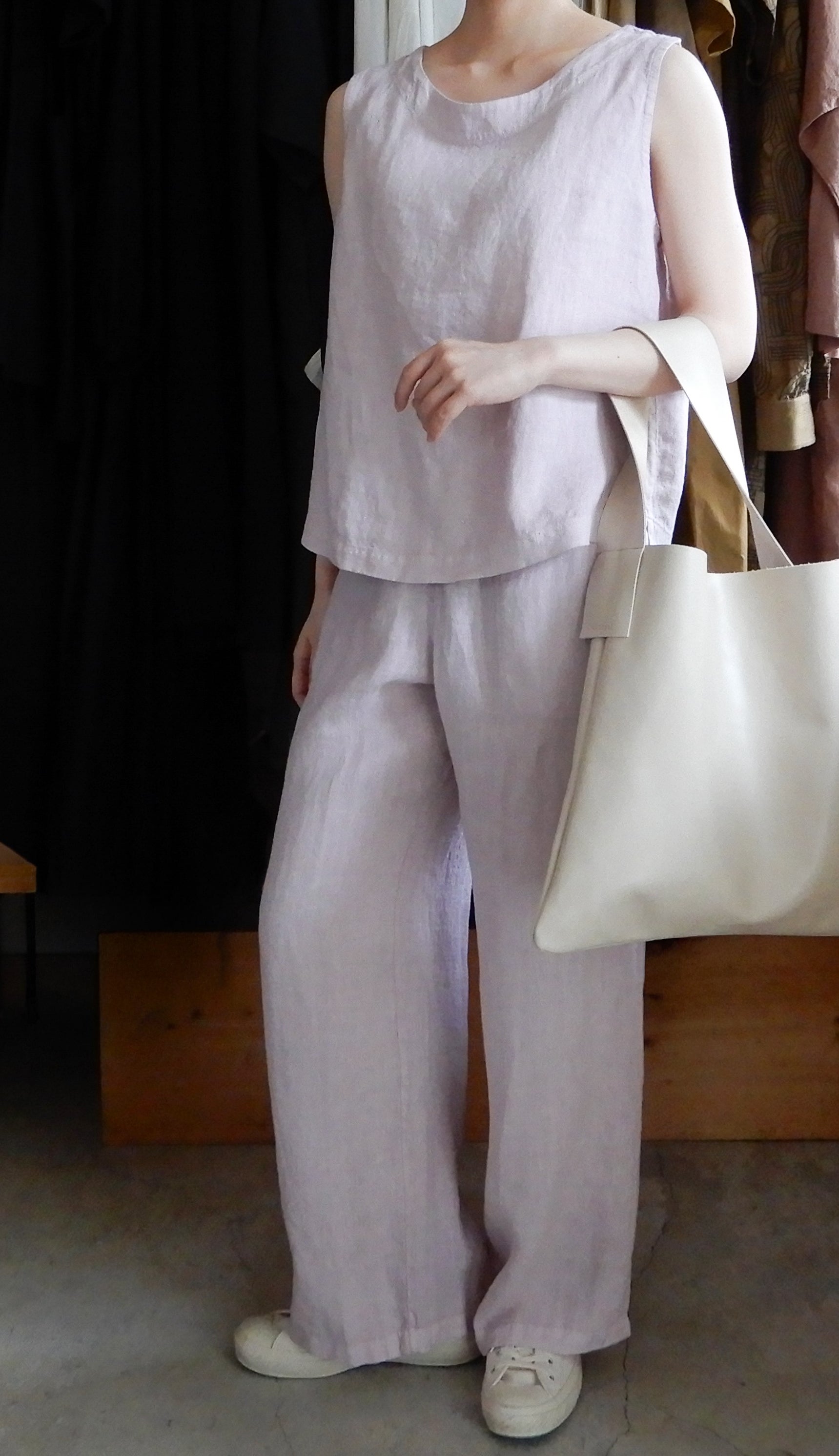 リネンボートネックスリーブレスプルオーバー Charcoal Gray – MAR