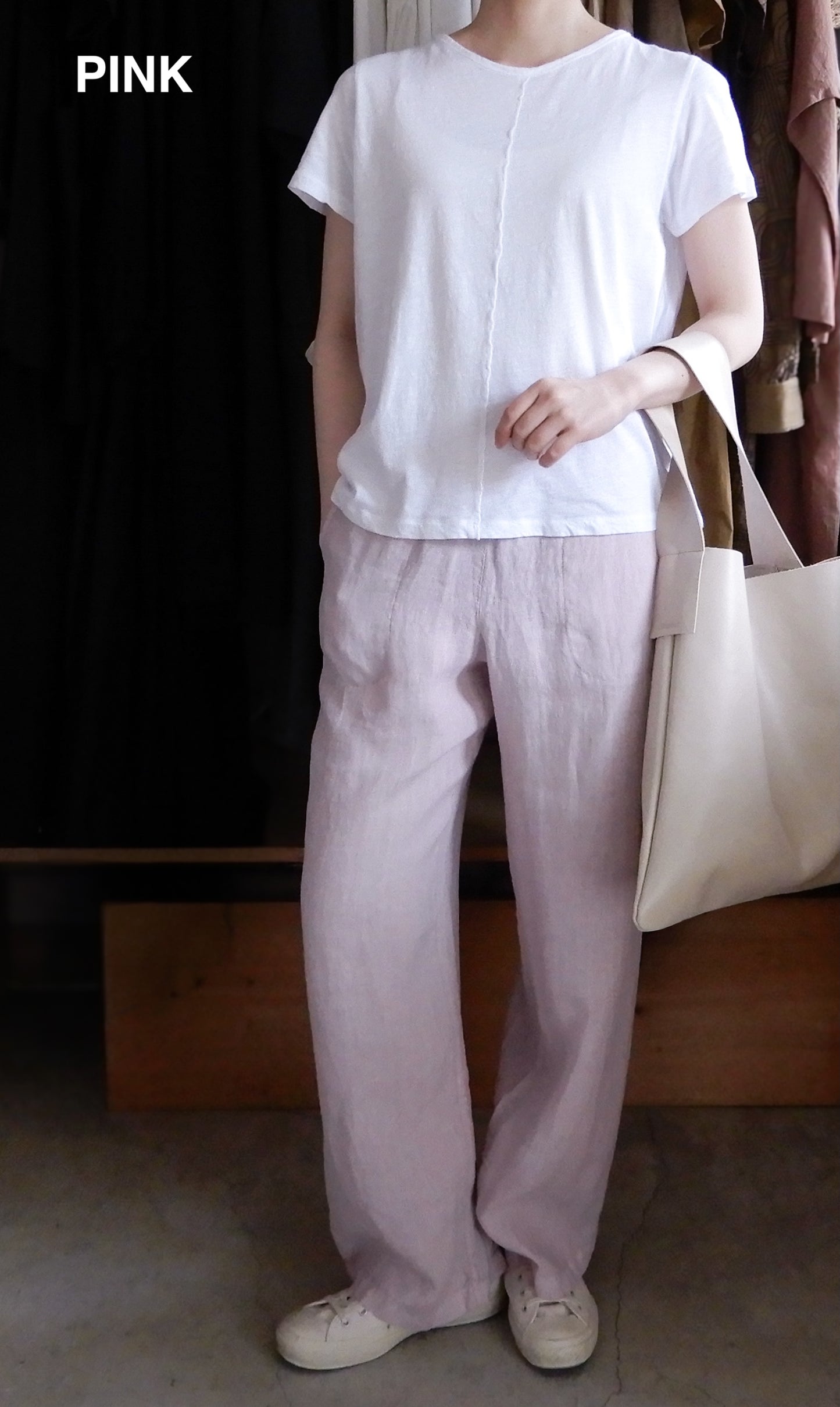リネンストレートパンツ White