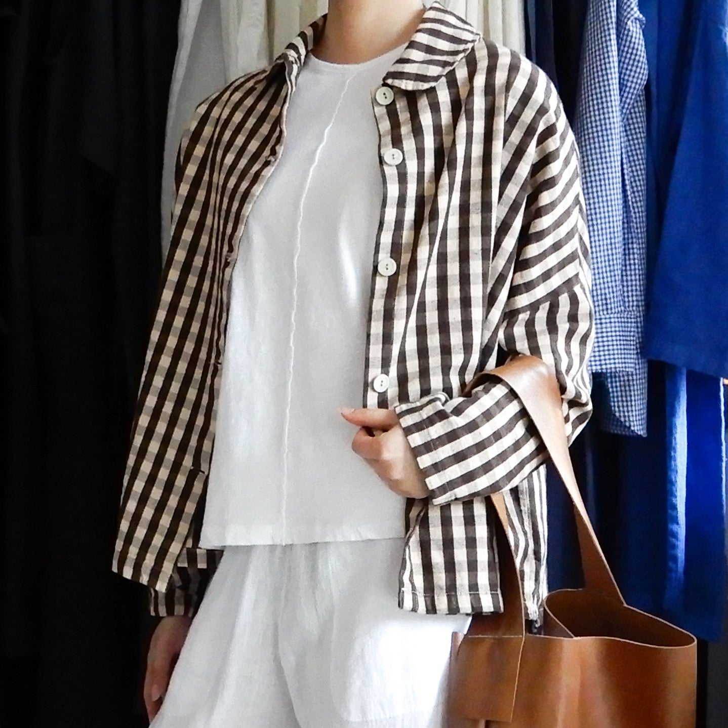 コットンラウンドカラージャケット Gingham Check