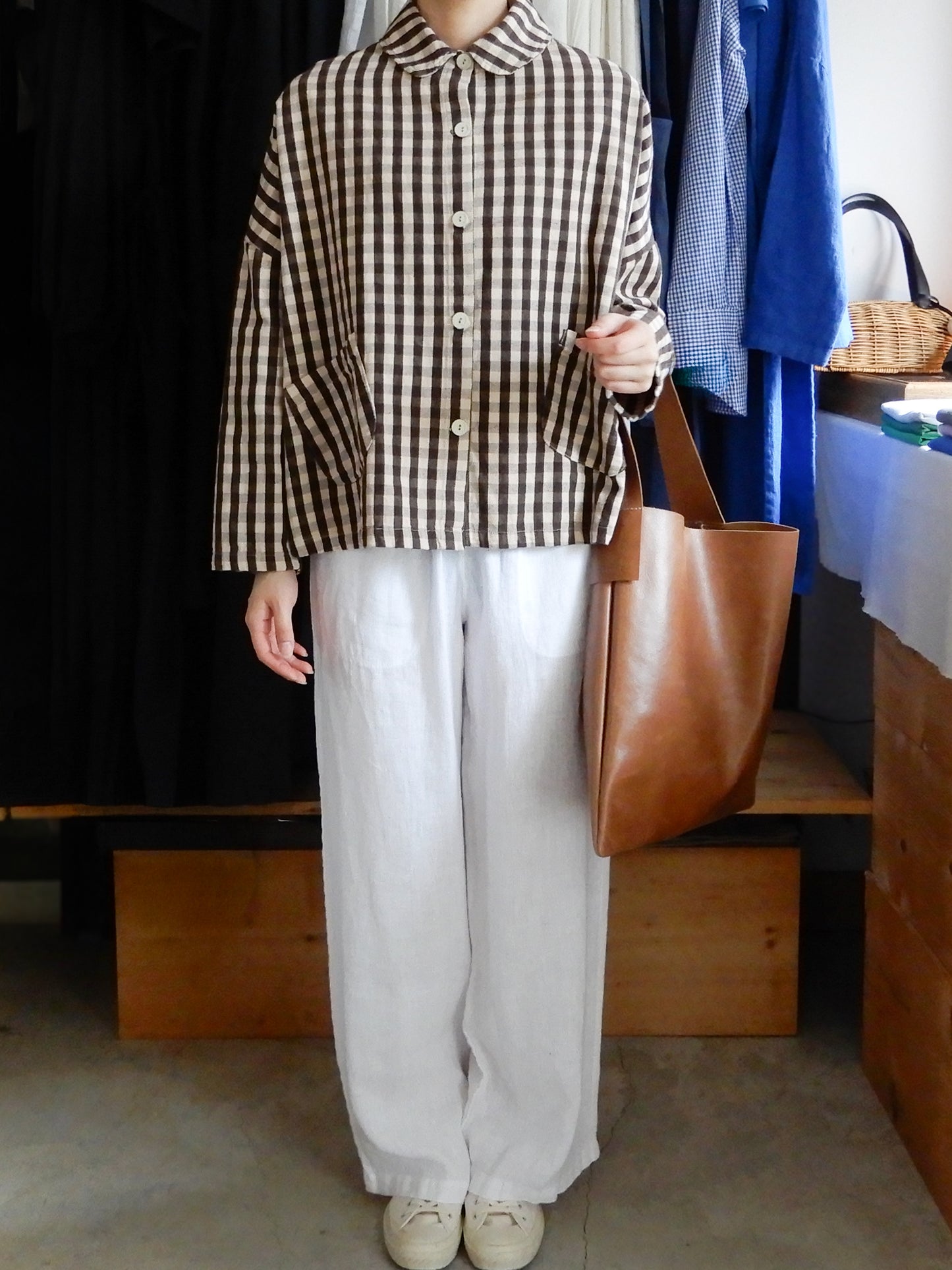 コットンラウンドカラージャケット Gingham Check
