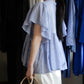 テンセルコットンストライプギャザーブラウス White ×Blue