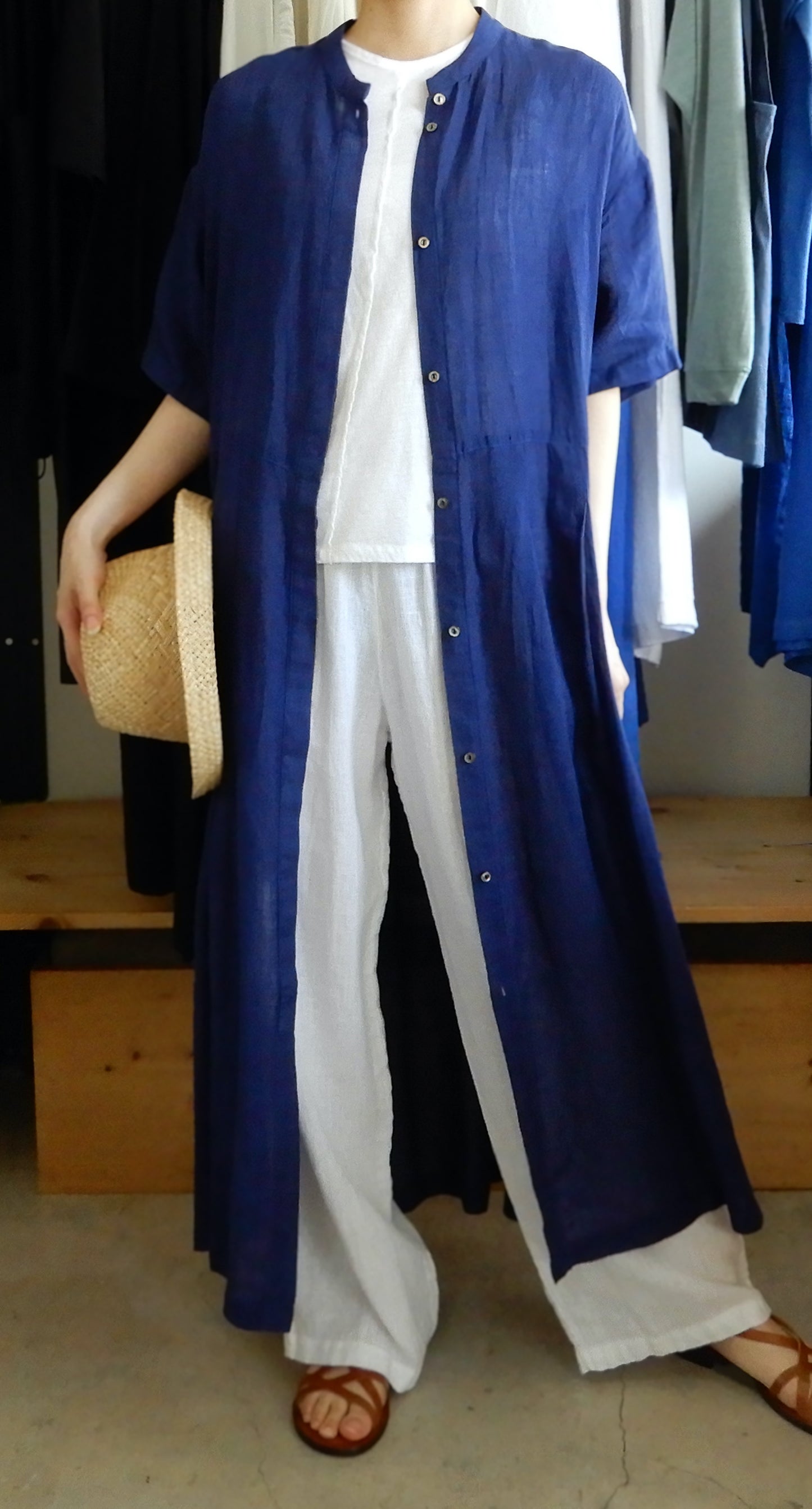 リネンプリーツワンピース Navy