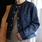 リネンデニムノーカラージャケット Indigo