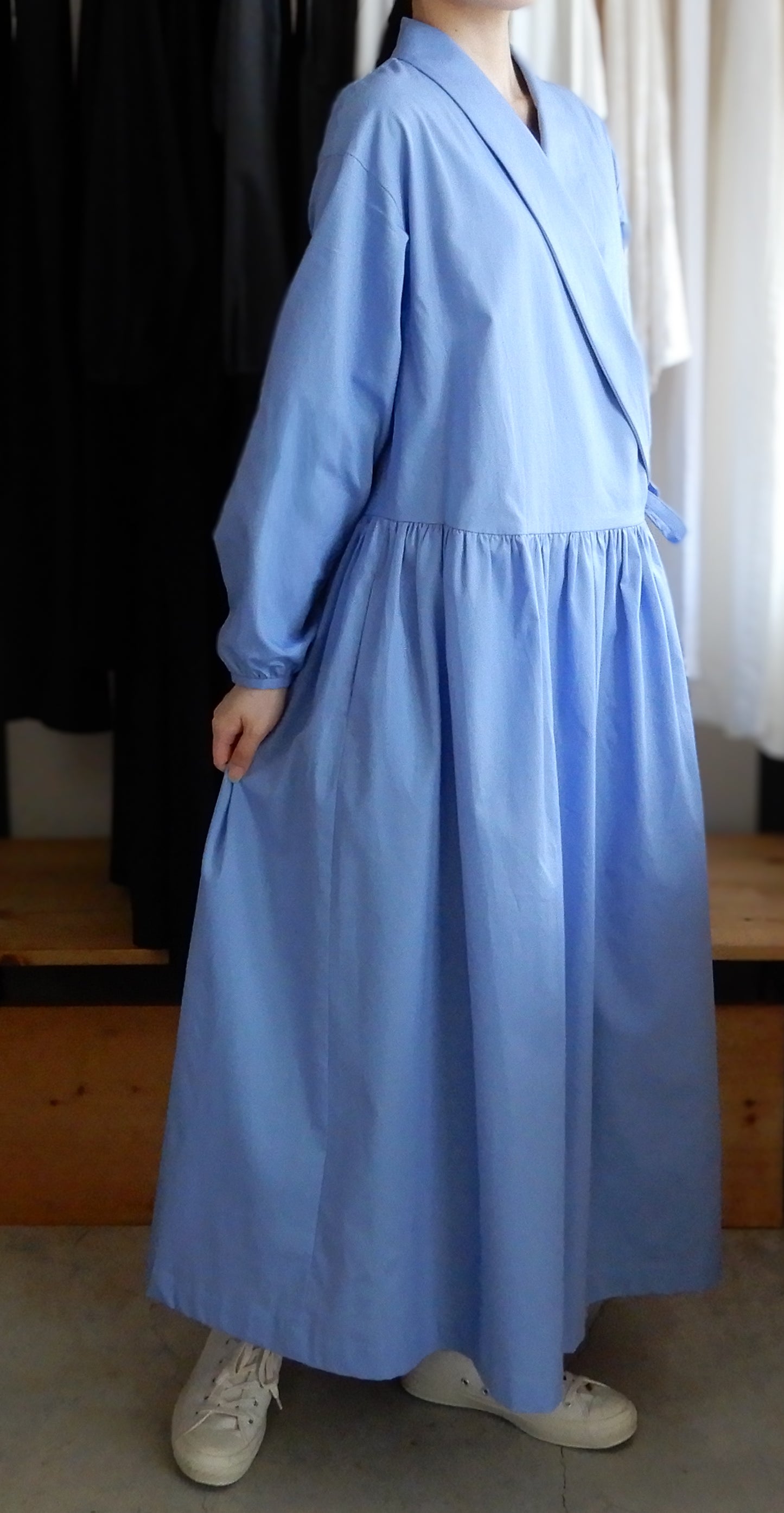 ショールカラーカシュクールワンピース Sky Blue