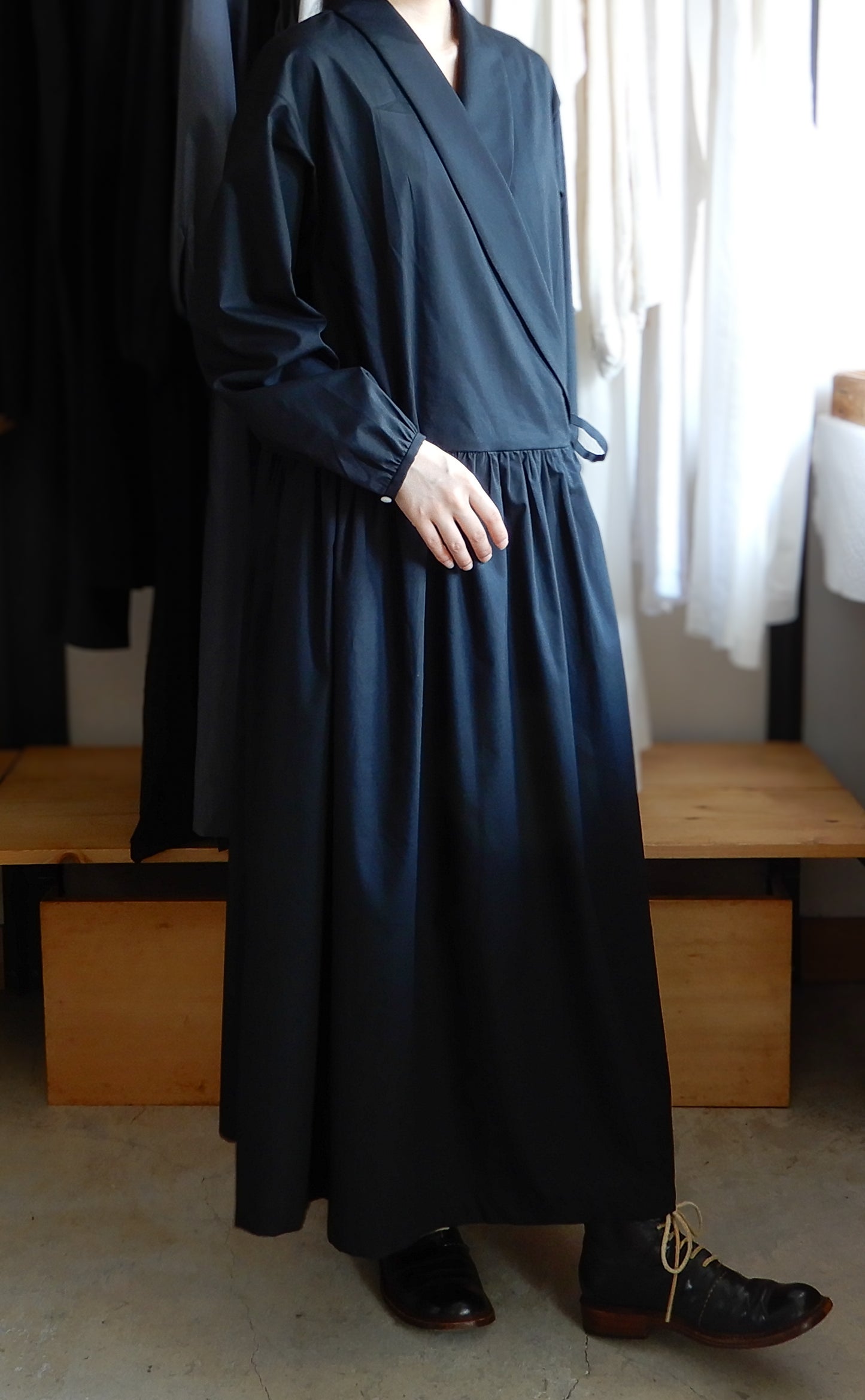 ショールカラーカシュクールワンピース Black