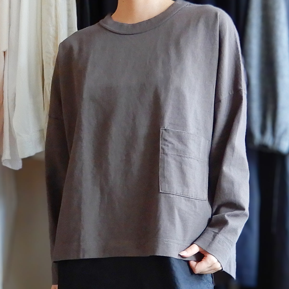 コットンローポケットTシャツ Brown