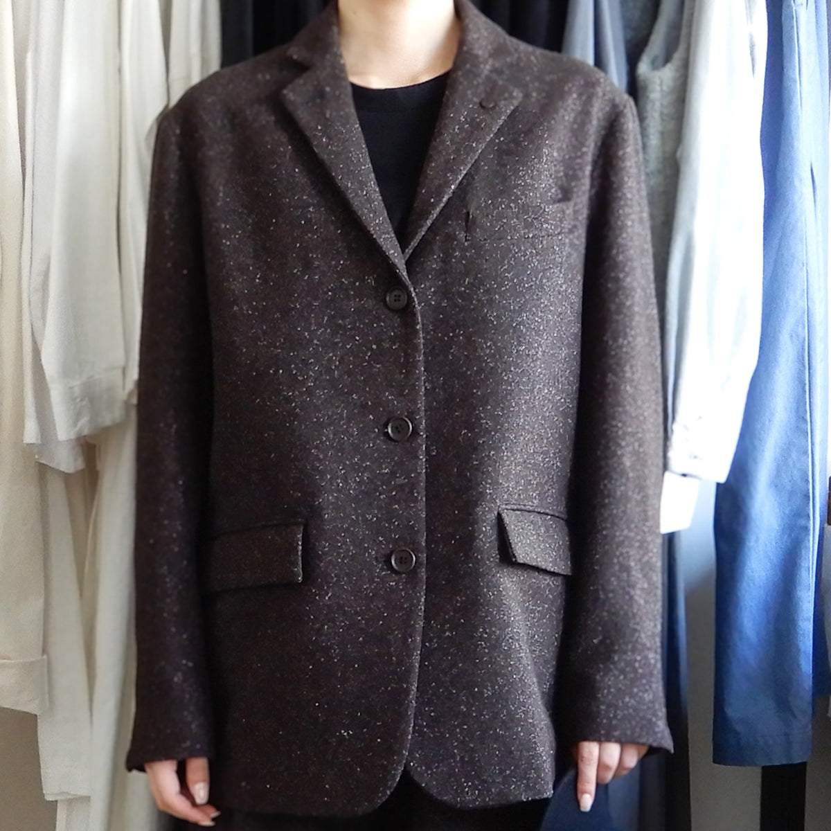 シルクネップホームスパンテーラードジャケット Dark Brown