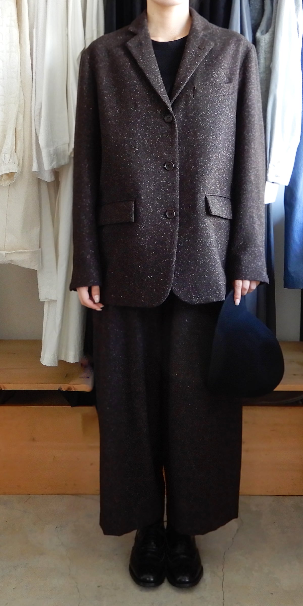 シルクネップホームスパンテーラードジャケット Dark Brown