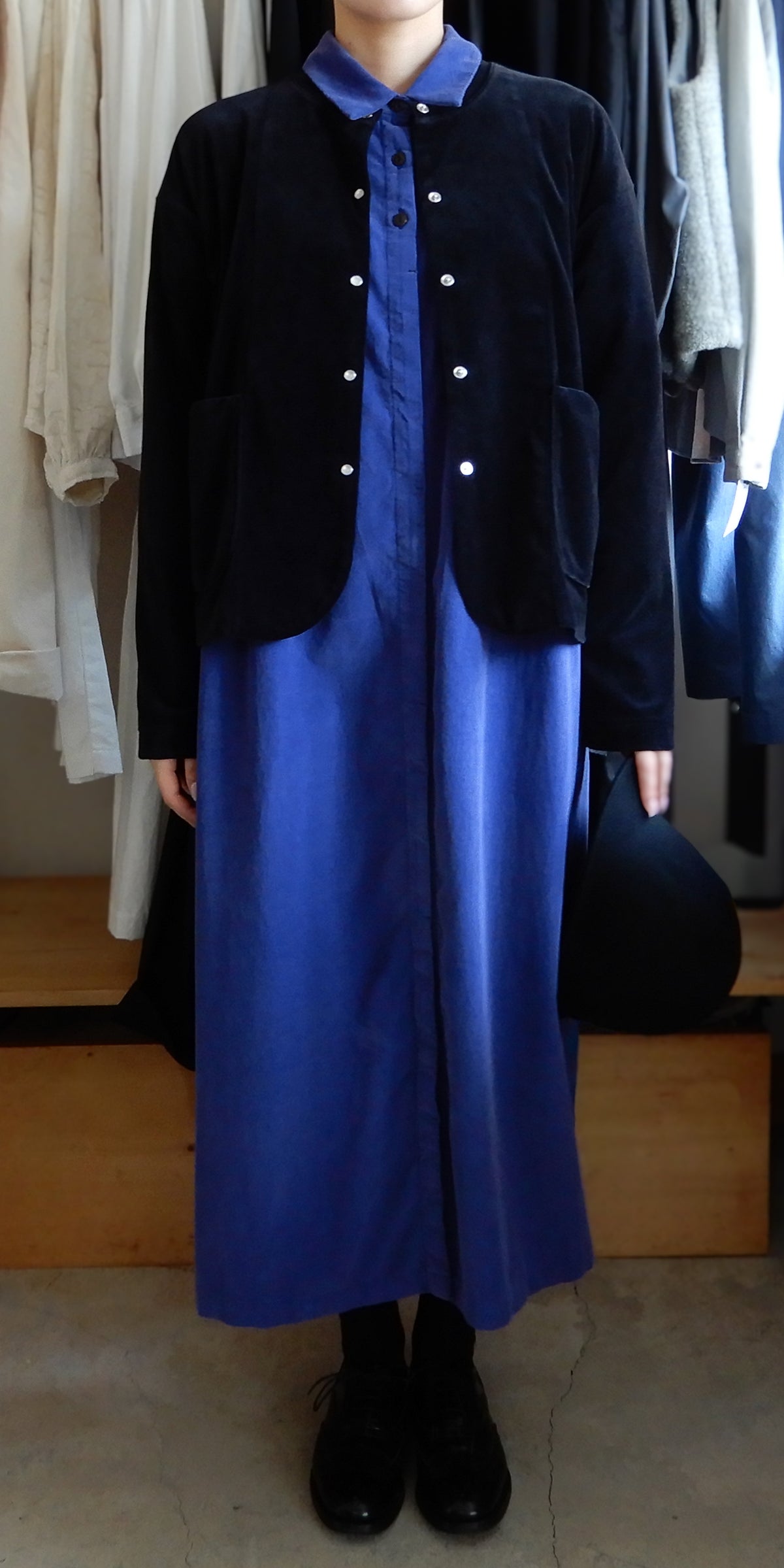 Cotton Corduroy Shirt Dress Navy