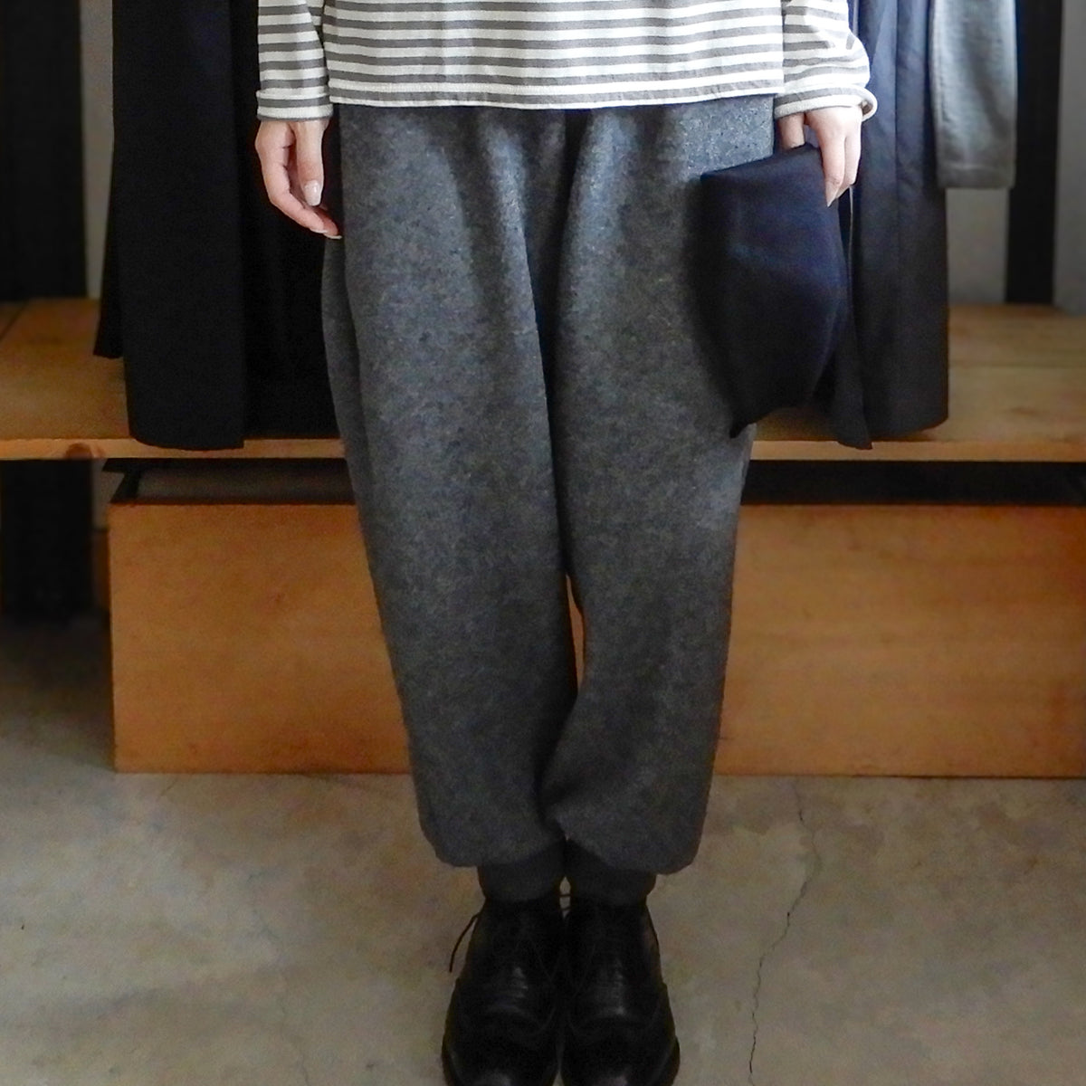 ウールナイロンリブヘムパンツ Gray Melange