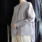 コットンリネンコンシールドボタンシャツ Off White ×Brown