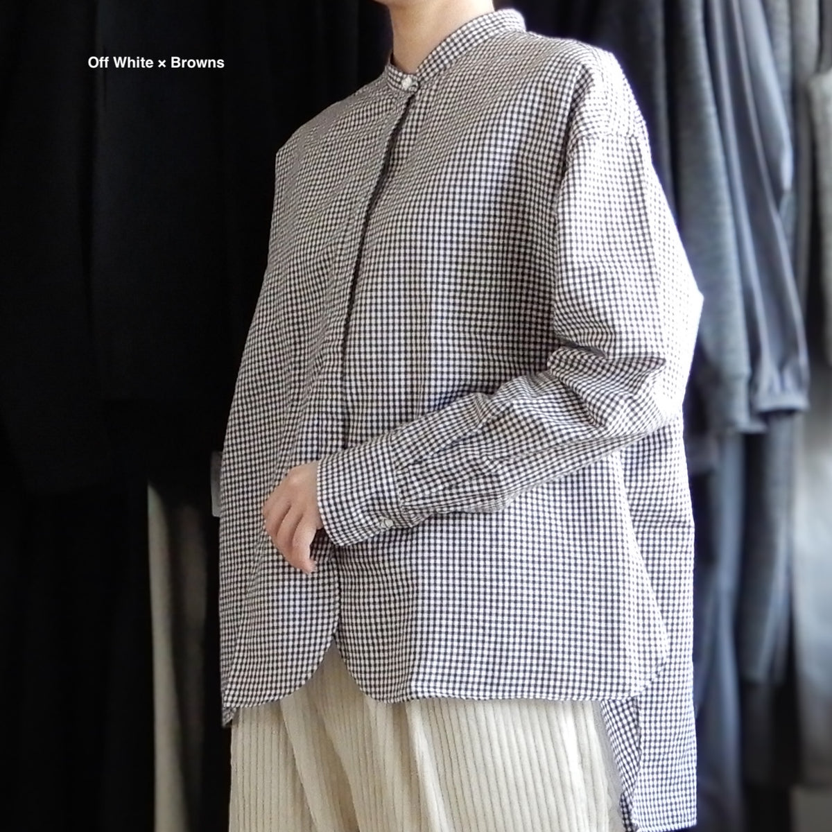 コットンリネンコンシールドボタンシャツ Beige