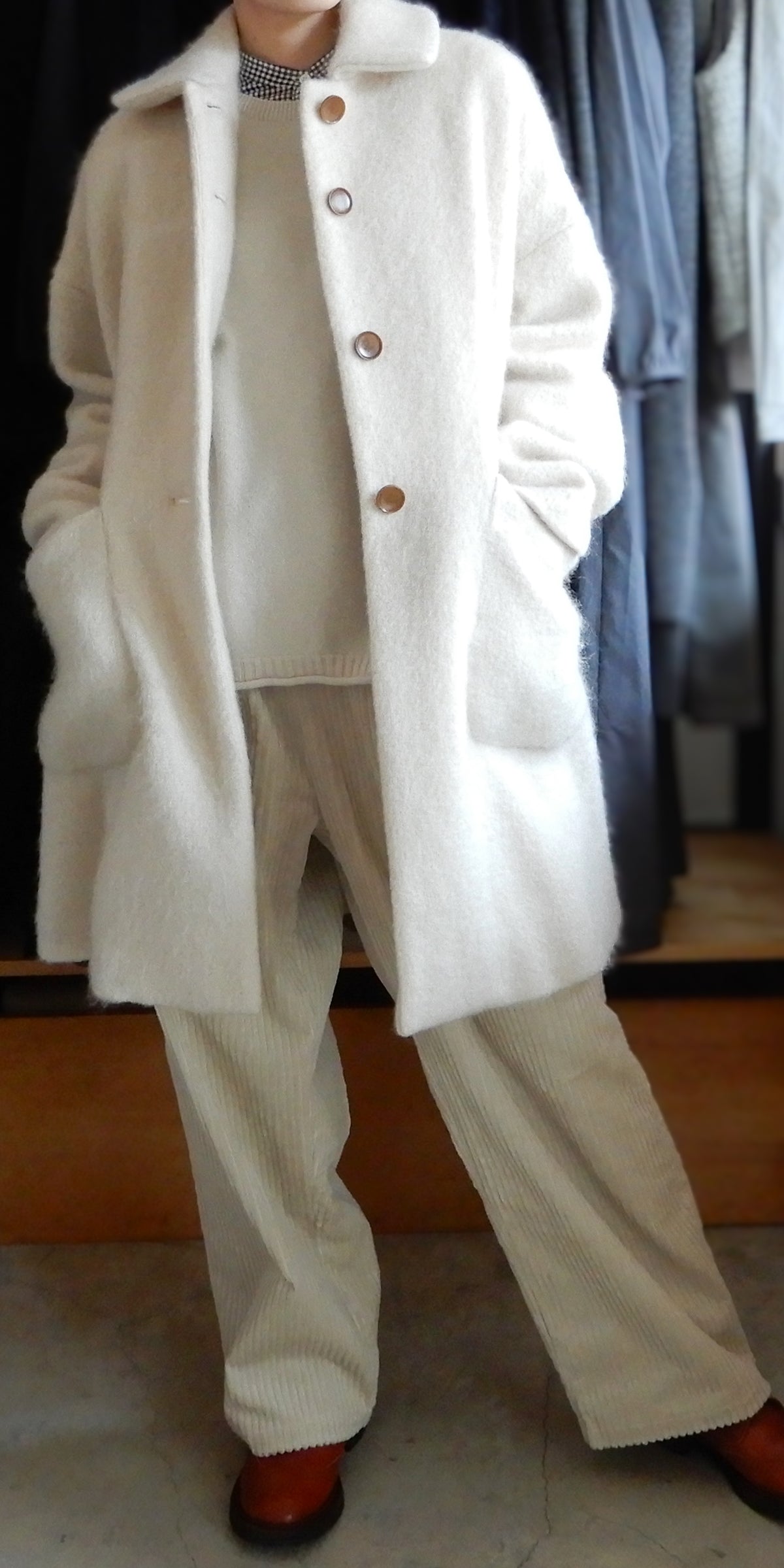 ウールシャギーマックコート Off White