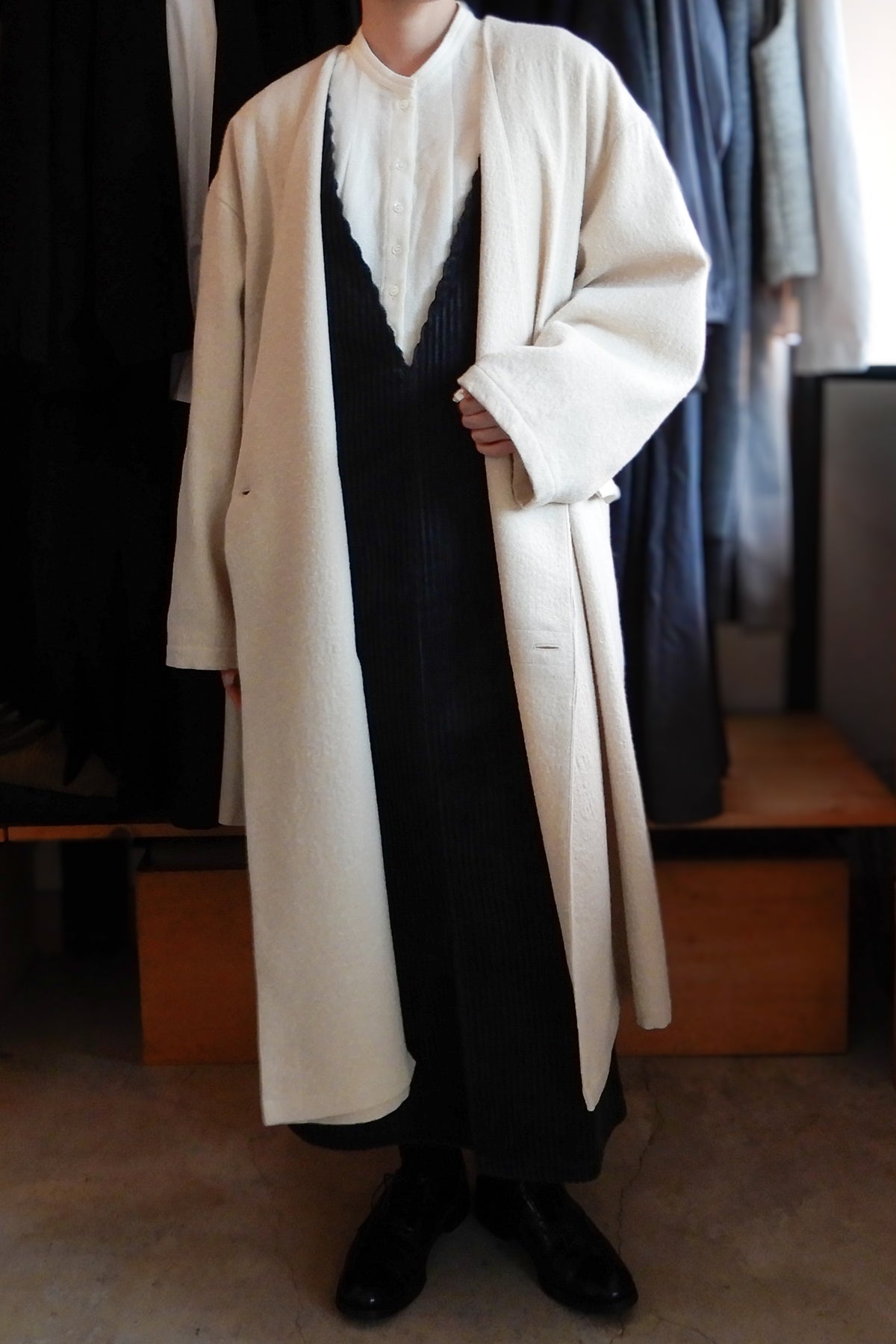 コットンウールダブルロングコート Light Beige